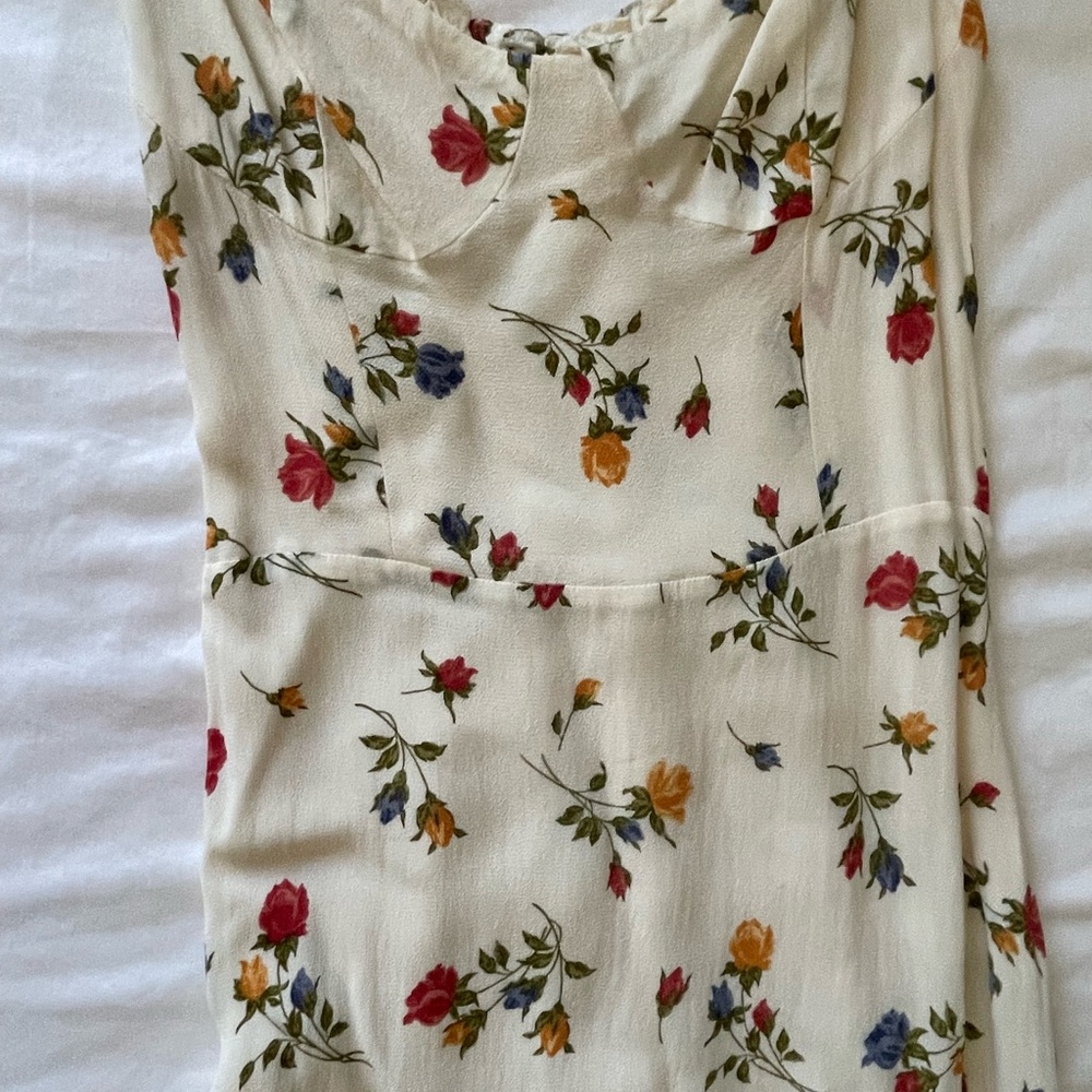 Reformation Cream Floral Sundress with Red, Yellow & Green Accents
